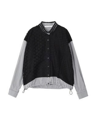 YECCA VECCA レースMIXレイヤードデザインシャツ Stripe Black