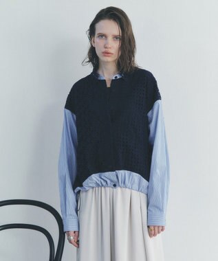 YECCA VECCA レースMIXレイヤードデザインシャツ Stripe Blue