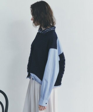 YECCA VECCA レースMIXレイヤードデザインシャツ Stripe Blue