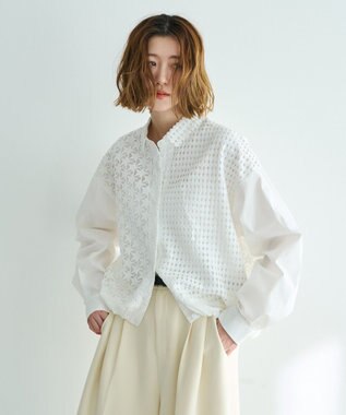 YECCA VECCA レースMIXレイヤードデザインシャツ White