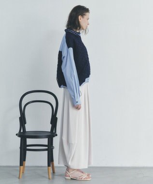 YECCA VECCA レースMIXレイヤードデザインシャツ Stripe Blue