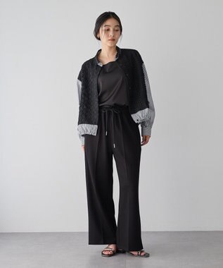 YECCA VECCA レースMIXレイヤードデザインシャツ Stripe Black