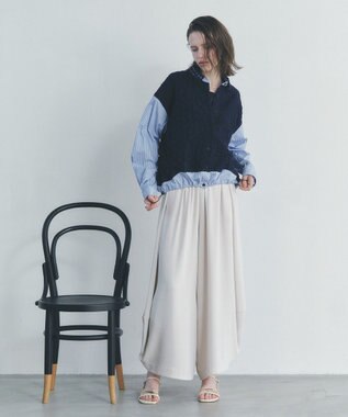 YECCA VECCA レースMIXレイヤードデザインシャツ Stripe Blue