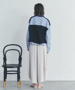 YECCA VECCA レースMIXレイヤードデザインシャツ Stripe Blue