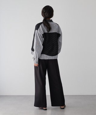 YECCA VECCA レースMIXレイヤードデザインシャツ Stripe Black