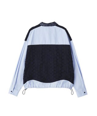 YECCA VECCA レースMIXレイヤードデザインシャツ Stripe Blue