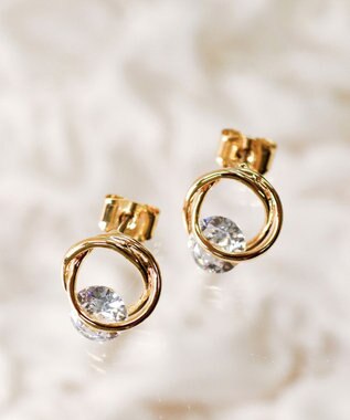 Tiaclasse 【金属アレルギー対応】ラウンドプットストーンピアス ゴールド