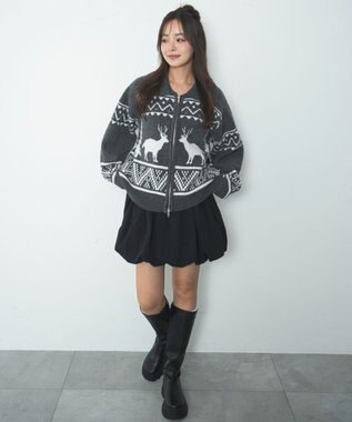 WEGO 雪柄ダブルジップニット ダークグレー