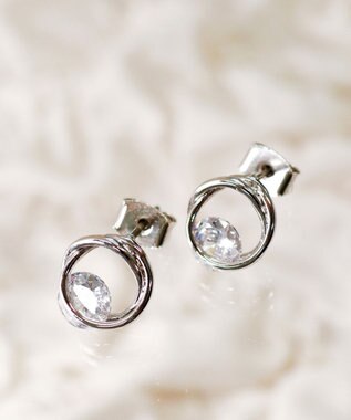 Tiaclasse 【金属アレルギー対応】ラウンドプットストーンピアス シルバー