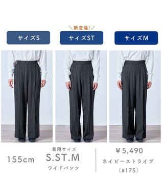 ANY L 【ウエストゴム】イージーワイドパンツ ネイビーストライプ