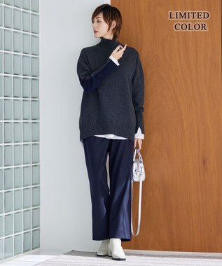 ICB 【新色追加・WEB限定カラーあり】 ソフトカシミヤミックス ハイネックニット ミディアムグレー×ネイビー系［WEB限定］
