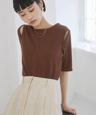 WEGO 【ANGIE VINTAGE】カットアウトリブトップス ブラウン