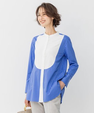 自由区 【洗える】ストレッチシャーティング ブザムシャツ ネイビー系1