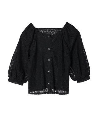 earth music&ecology フラワーレースブラウス Black