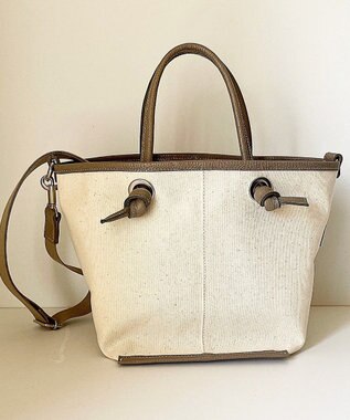 Hekhèr Le Style de Vie 【日本製 / 2WAY】コットンキャンバス×シュリンクレザー ノットハンドバッグ medium グレージュ