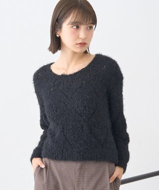 earth music&ecology シャギーミックス透かしハート柄ニットプルオーバ