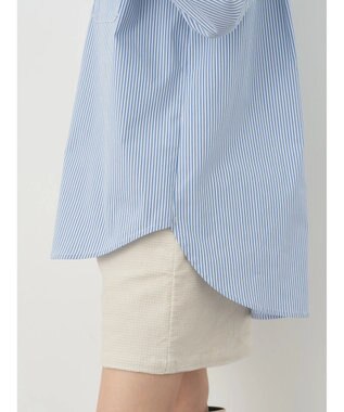 earth music&ecology パールボタンシャツ Stripe Blue