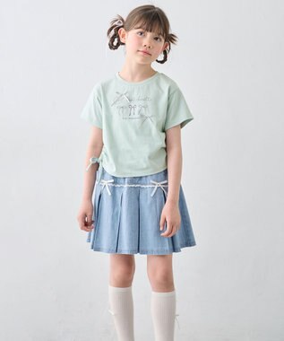 ANY KIDS 【洗濯機可能】ドロスト 裾リボンTシャツ ミント