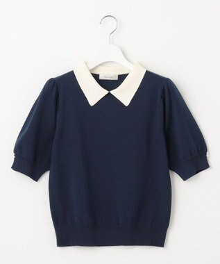 Feroux 【洗える】バイカラー襟 ニット ネイビー系