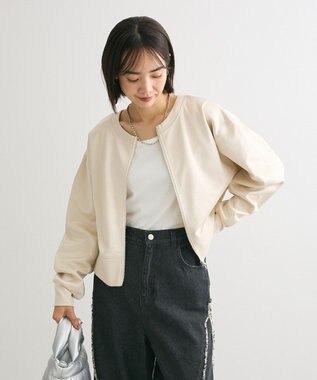 Green Parks サテンボンディングＺｉｐカーディガン Ecru