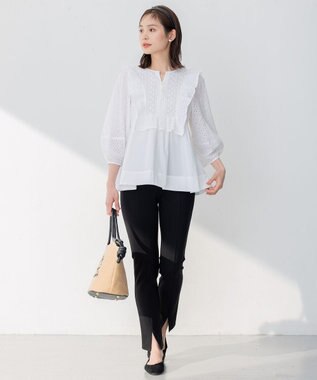 組曲 【WEB限定・ウエストゴム仕様】コンフォータブル スリットパンツ ブラック系