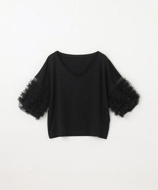 GRACE CONTINENTAL チュールフリルスリーブトップ ブラック