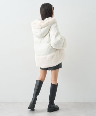 earth music&ecology フードファー中綿ショートコート ホワイト