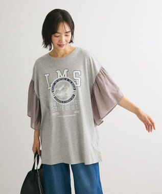 Green Parks ドッキングフレアスリーブロゴチュニック Gray Mixture