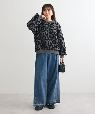 Green Parks ・ｆｕｒｒｙ　ｒａｔｅ　レオパードジャカードニット Charcoal Gray