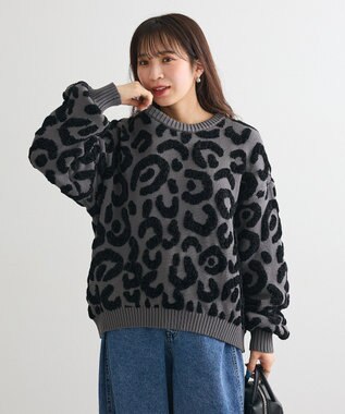 Green Parks ・ｆｕｒｒｙ　ｒａｔｅ　レオパードジャカードニット Charcoal Gray