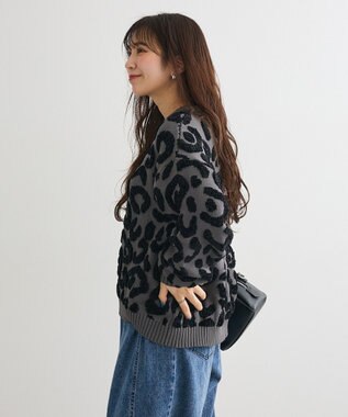 Green Parks ・ｆｕｒｒｙ　ｒａｔｅ　レオパードジャカードニット Charcoal Gray