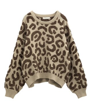 Green Parks ・ｆｕｒｒｙ　ｒａｔｅ　レオパードジャカードニット Beige