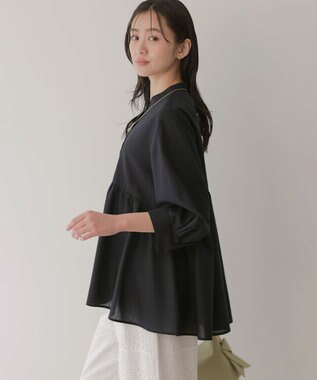 組曲 ニューリヨセルシャーティングペプラム ブラウス ネイビー系