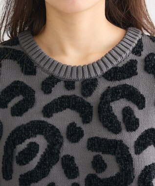 Green Parks ・ｆｕｒｒｙ　ｒａｔｅ　レオパードジャカードニット Charcoal Gray