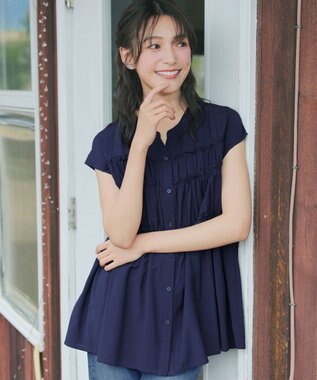 Tiaclasse L フリルティアードチュニック ネイビー