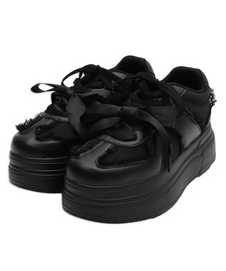 WEGO ダブルリボンフリルスニーカー ブラック
