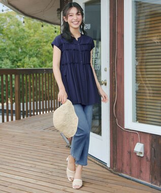 Tiaclasse L フリルティアードチュニック ネイビー