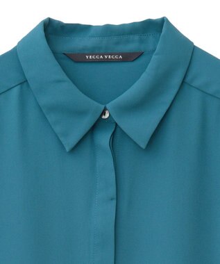 YECCA VECCA ラインプリーツスリーブシャツ Blue Green