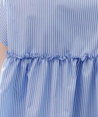 Tiaclasse L フリルティアードチュニック サックスストライプ