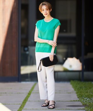 ICB L 【洗える】 ダブルクロスクレープ ストレートパンツ トープ系