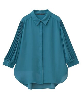 YECCA VECCA ラインプリーツスリーブシャツ Blue Green