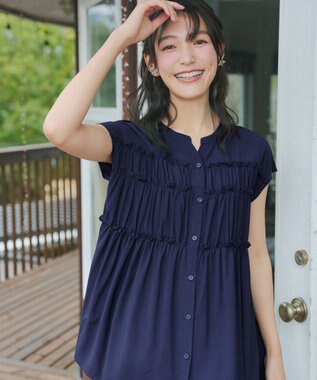 Tiaclasse L フリルティアードチュニック ネイビー