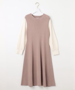 ANY SIS 【洗える】異素材コンビフレアニット ワンピース ローズグレー
