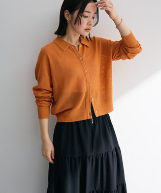 Green Parks 衿つきメッシュニットプルオーバー Orange