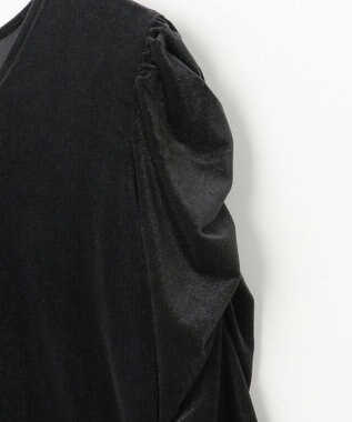 #Newans 【洗濯機可／ 前後着用可】 ギャザースリーブシアーベロアカーディガン ブラック