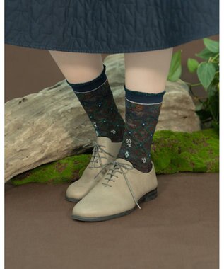 COQ Circulation ラメ花柄ソックス ダークブラウン