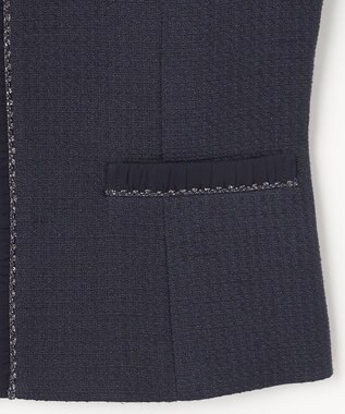 ANY SIS リップルボーダーストレッチ ノーカラージャケット ネイビー