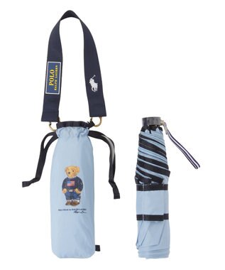 MOONBAT POLO RALPH LAUREN(ポロ ラルフローレン)FLAG BEAR 無地 折りたたみ傘 簡単開閉 サックスブルー