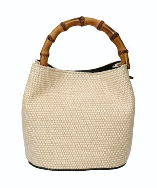 INTER-CHAUSSURES 【LORISTELLA】バンブーハンドルラフィアバケットバッグ アイボリー雑材