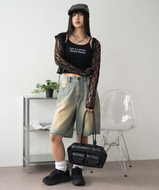 WEGO 【カップ付きインナー】グラフィックプリントカップインキャミ ブラック